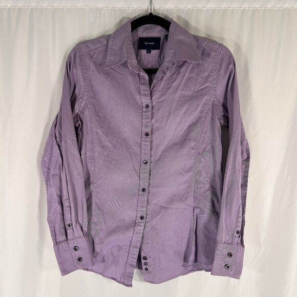 Faconnable Dress Shirt Women's 6 Purple Striped Button Up Long Sleve 100% Cotton - Picture 1 of 7